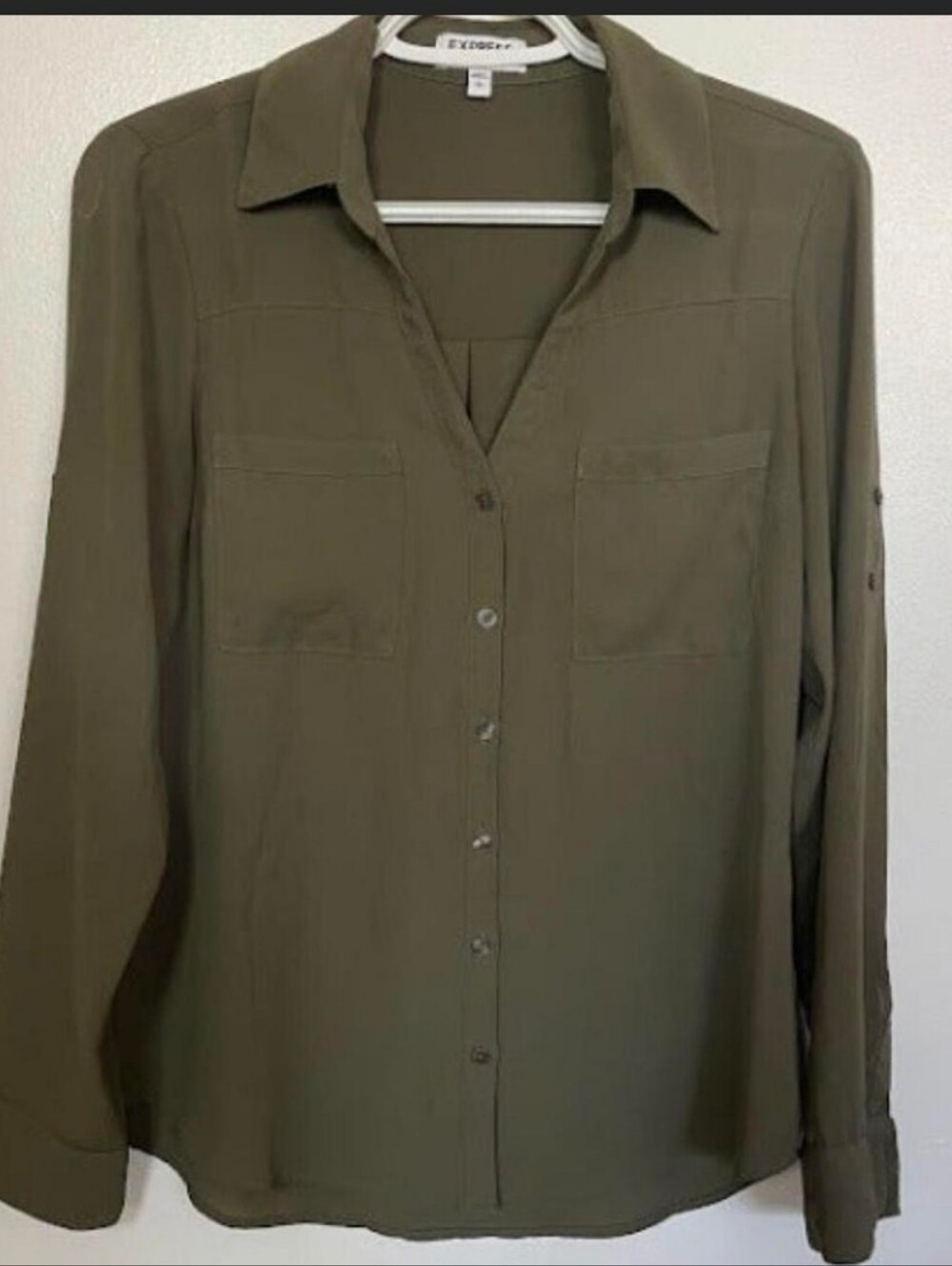Express Forrest Green Button-Front Blouse